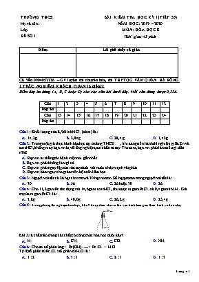 Đề kiểm tra học kỳ I môn Hóa học Lớp 8 - Tiết 35 - Đề 1 - Năm học 2019-2020